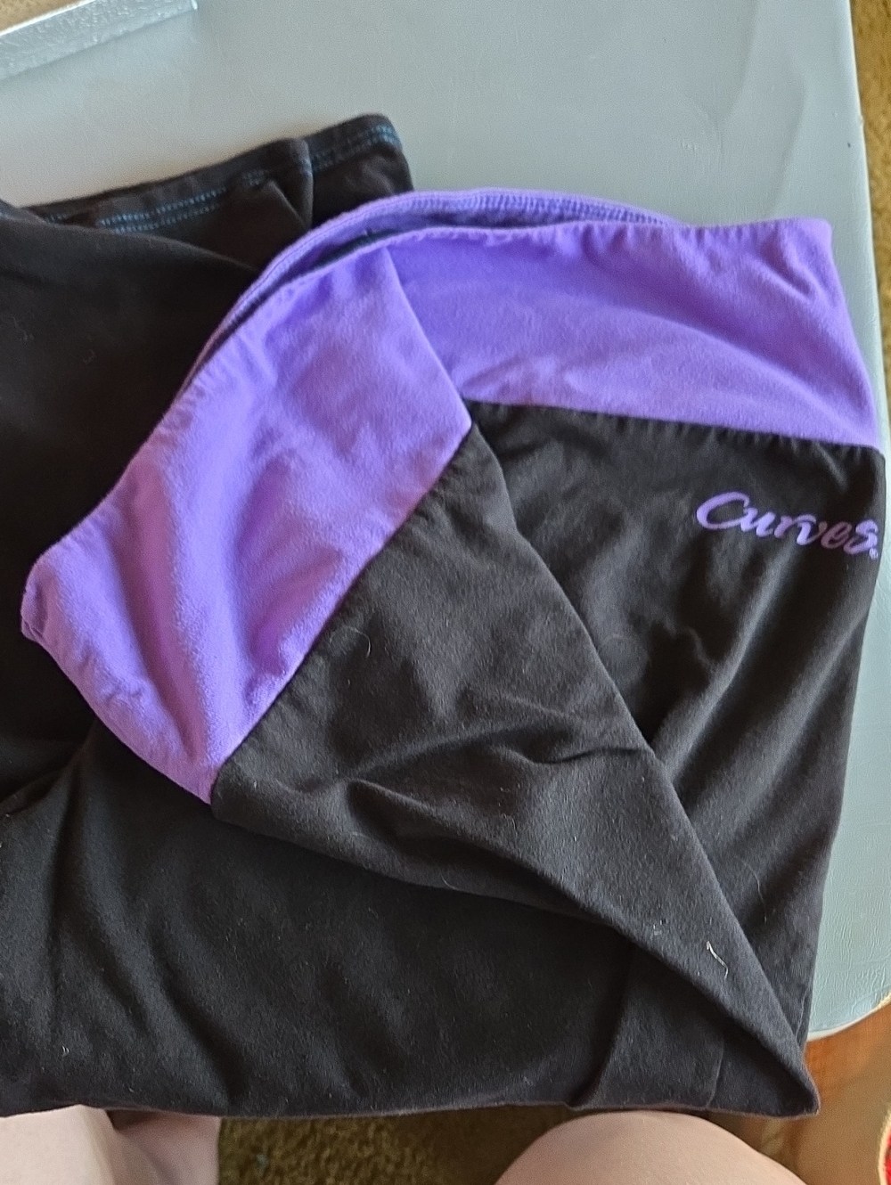 Curves Black and Purple Athletic Capri Leggings